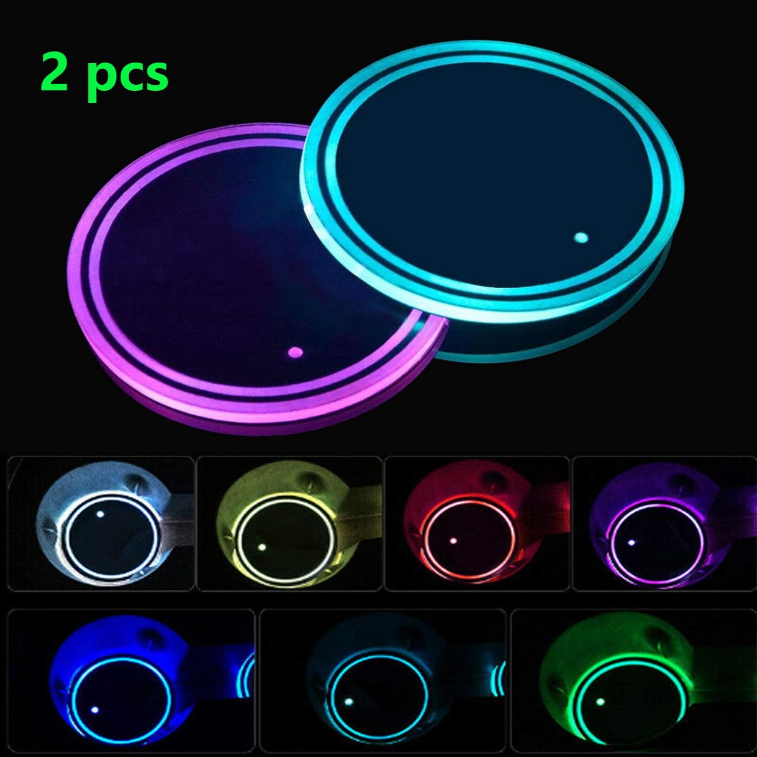 Ageis 2 pcs LED Car Logo Cup Holder Lights Coaster USB Charging 7 Colors Changing Auto Luminescent Cup Pad LED Interior Atmosphere Lamp Decoration Lights Accessories 