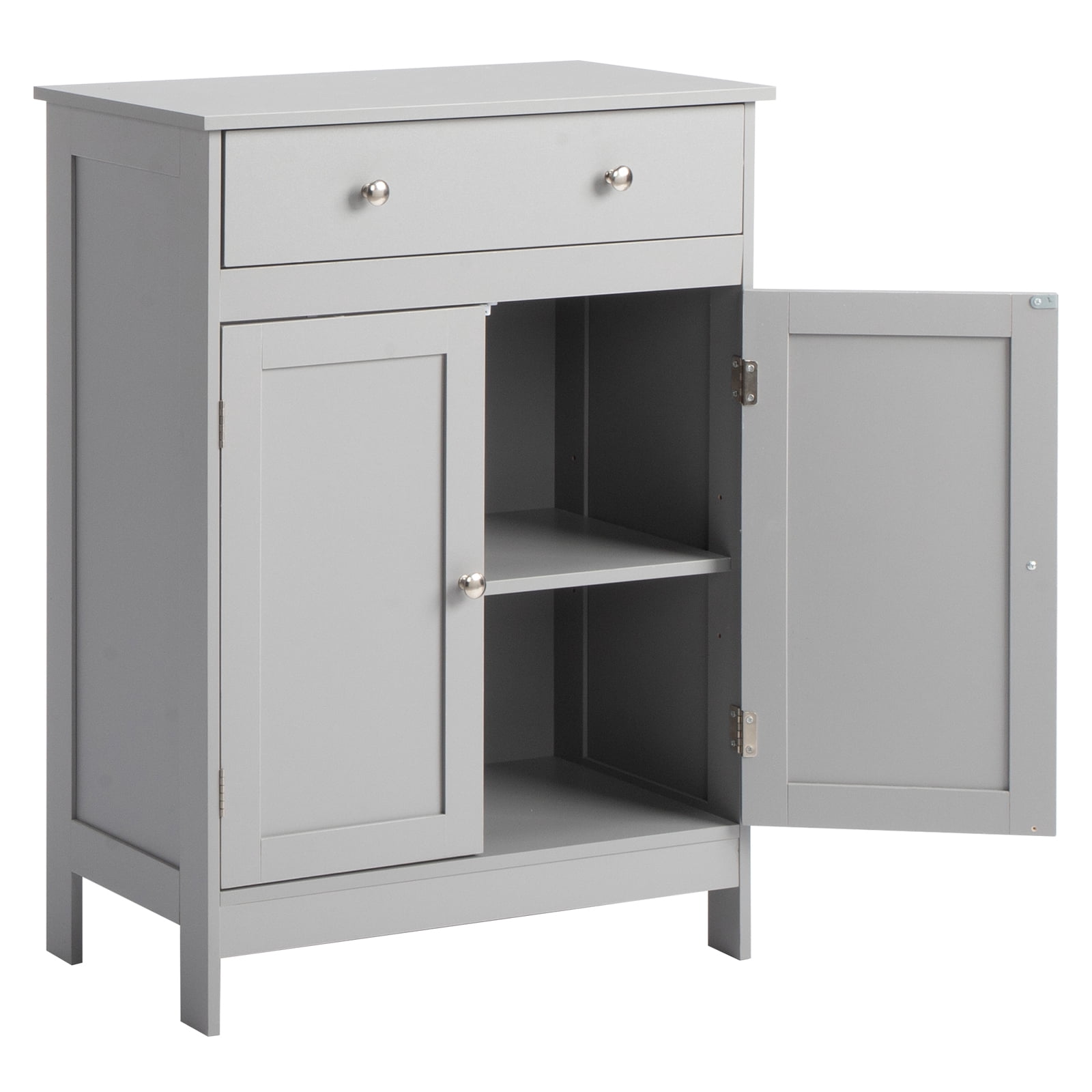 Modern Grey Bathroom Storage Cabinet Double Door Single Drawer Triple Melamine Laminate Particle Board for Small Bathroom Powder Room Vanity Side