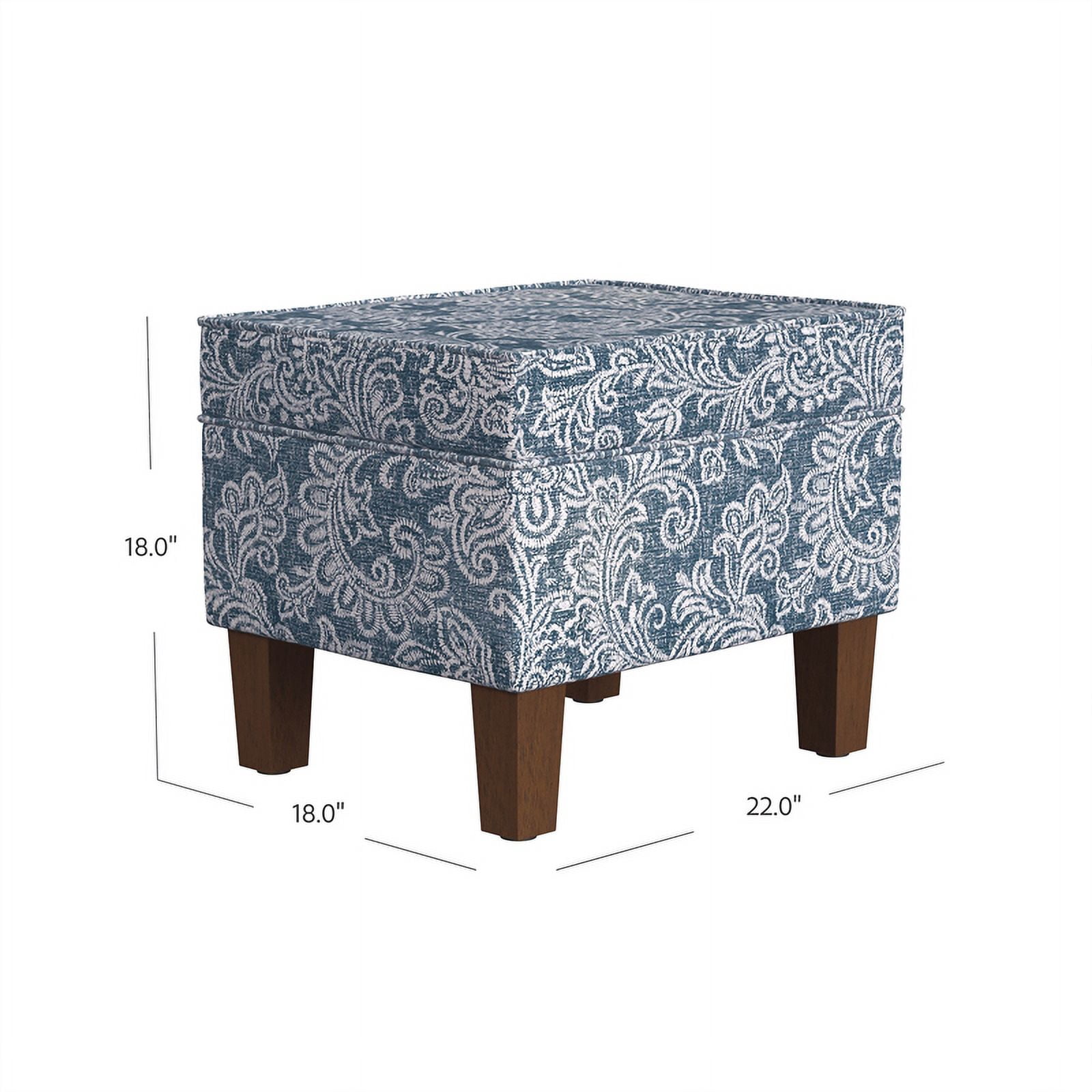 HomePop Medium Storage Ottoman with Hinged Lid, Denim Jacobean Print