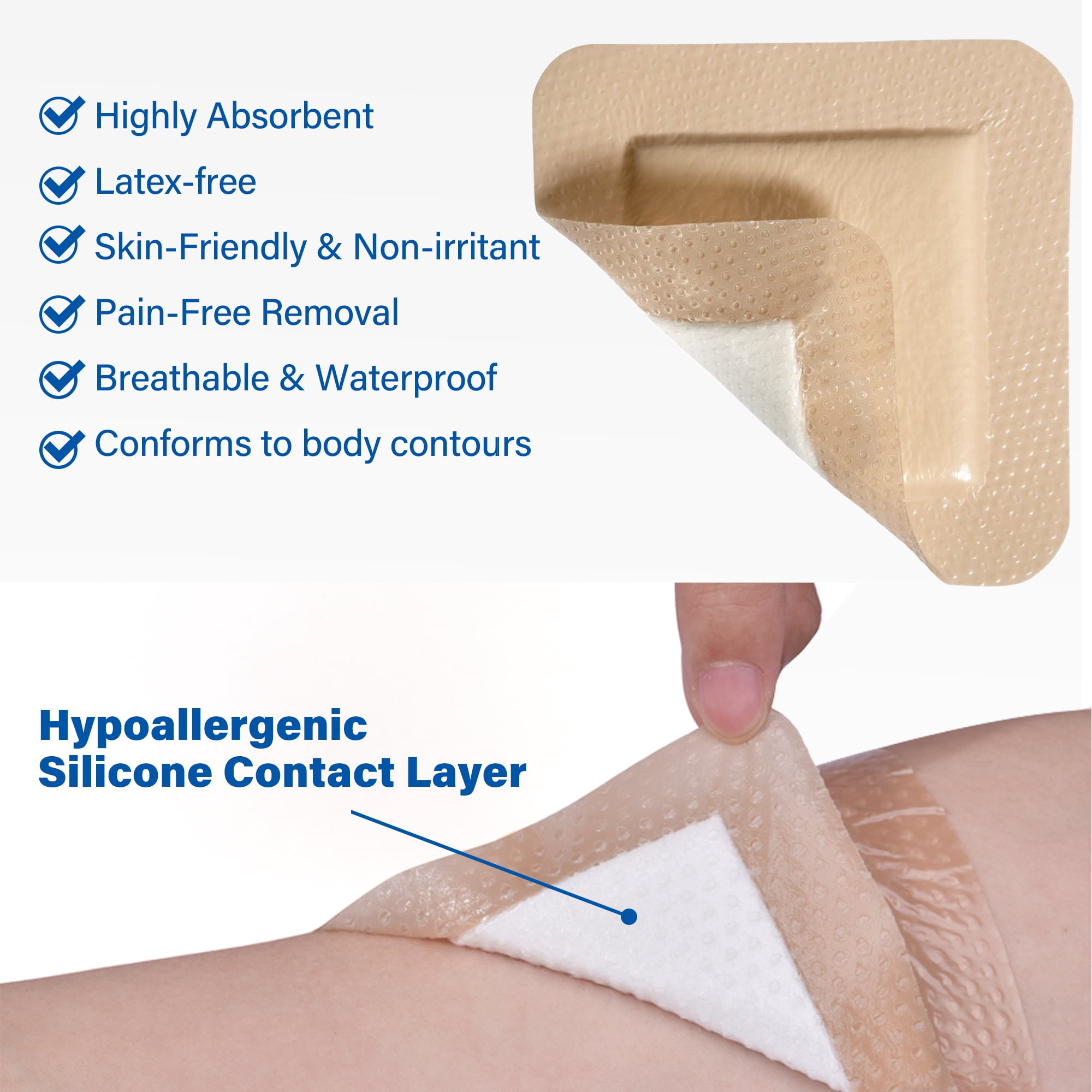 LotFancy Silicone Foam Dressing, 6x 6 in, 10 Count, Wound Dressing with Border, Bed Sores Bandage