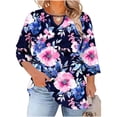 thumbnail image 3 of TaTaai Women Plus Size T-Shirt Crew Neck Chest Cutout 3/4 Sleeve Random Print Spring Summer Casual Base Top Ladies Daily Street Wear Lightweight Breathable Non-See-Through Top Gift, 3 of 6