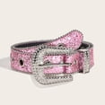 thumbnail image 4 of Nmnitkp Belts for Women Rhinestone Glitter PU Leather Belt, Adjustable Sparkle Western Style Waist Belt for Jeans Dresses Party Festival Outfits Pink,Free Size, 4 of 6