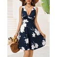thumbnail image 4 of Vestido floral OURIN con cuello en V y cintura fruncida para verano, talla S, 4 of 6