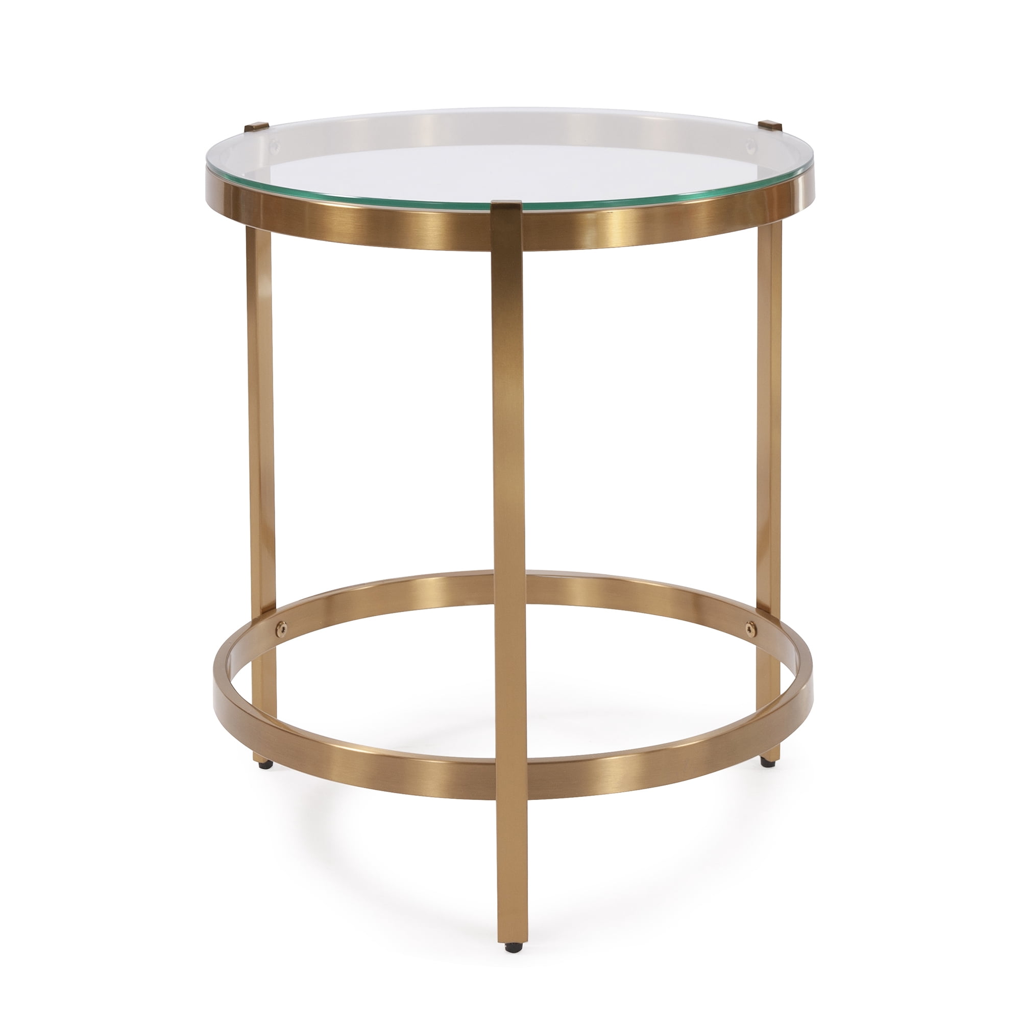 Tyler Dillion Brushed Brass Round Stainless Steel Side and Accent Table with Glass Top 19"H x 16.5"D x 16.5"W