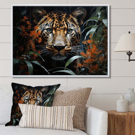 Designart "The Silent Stalk of the Leopard II" Animals Floater Framed Wall Art Living Room