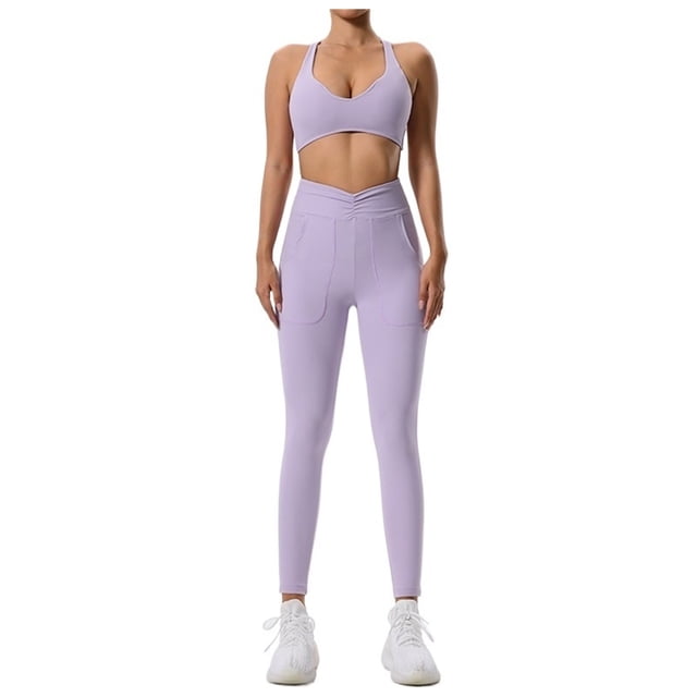 Conjunto de yoga ajustado de secado rápido for mujer, traje deportivo for correr con bolsillo, transpirable, de dos piezas, estilo nude