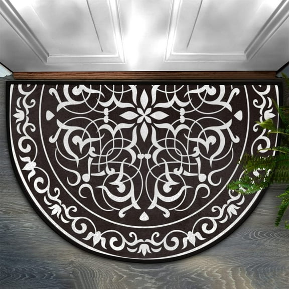 Mandala Flower Floral Half Round Door Mat Half Circle Area Rug Doormat Home Decor Rug Front Welcome Entrance Way Mat for Indoor Outdoor Kitchen Bedroom 17×30in.