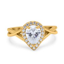 Yellow Tone, Simulated Cubic Zirconia Size-9 Teardrop Pear Halo Twist Infinity Shank Art Deco Engagement Wedding Bridal Ring 925 Sterling Silver