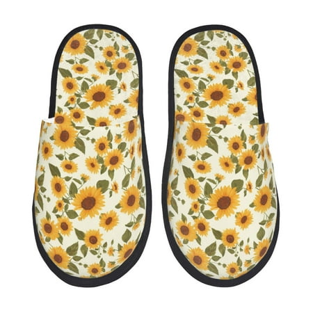 Balery Classical Cute Sunflower Slient Indoor Furry Fleece Comfort House Shoes Soft Non-Slip Home Shoes Cotton slippers House Slippers-- Large