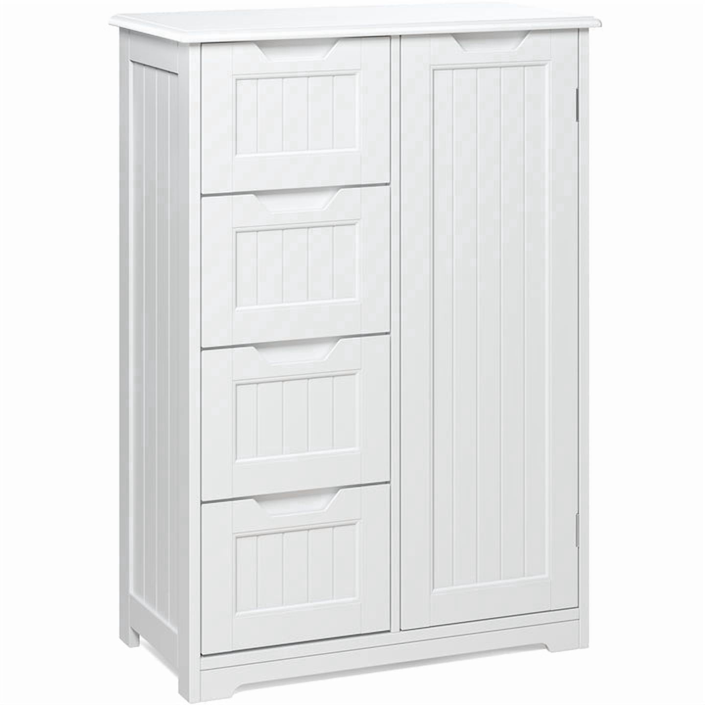 Aiho 33.5 "H Wooden Bathroom Storage Cabinet with 4 Drawers, a Cupboard and Adjustable Dividers for Bathroom,Living room,and Bedroom - White