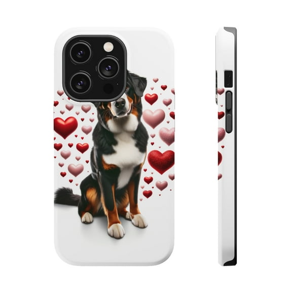 DistinctInk Tough Case for Apple iPhone 15 PRO (6.1" Screen), Compatible with MagSafe Charging - Valentine's Day Entlebucher Mountain Dog