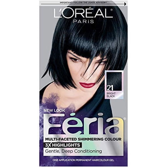 L'Oreal Paris Feria Multi-Faceted .. Shimmering Permanent Hair Color, .. 21 Starry Night (Bright .. Black), Pack of 1, .. Hair Dye