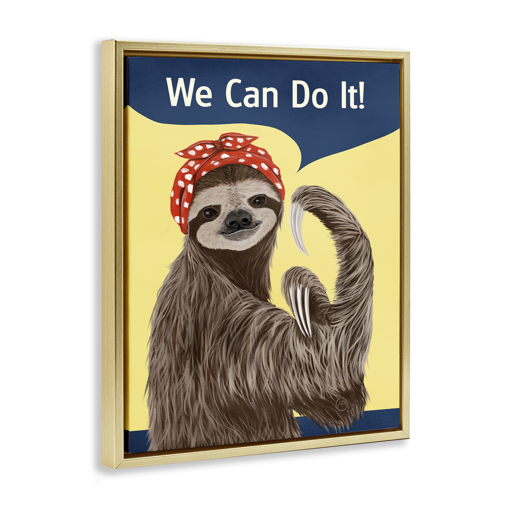 Stupell Industries We Can Classic Sloth Novelty & Humor Painting Gold Floater Framed Canvas Art Print Wall Art, 25 x 31