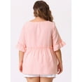 thumbnail image 4 of DARING DIVA Women's Plus Short Sleeve Sweetheart Neck Peplum Top 2X Pink, 4 of 6