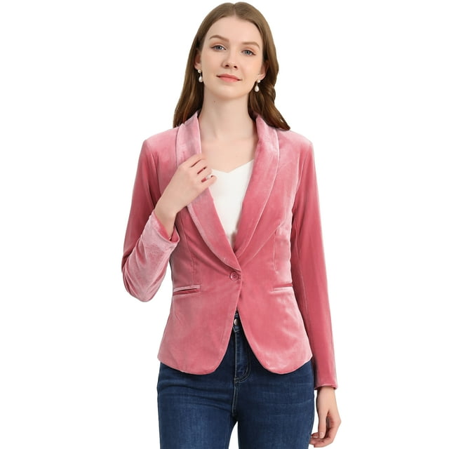 Abrigo De Oficina Para Mujer Chaqueta De Terciopelo Con Botones Y Cuello Chal Sólido Rosa M