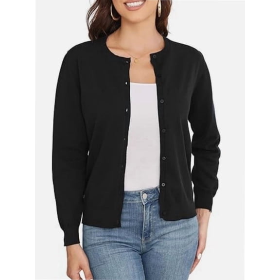 Women's Crew Neck Button Down Long Sleeve Cardigan for Women Classic Soft Ladies Cardigan Sweater Coat