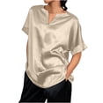 thumbnail image 2 of Womens Summer Tops Sevevn Women's Sleeve Silk Neck Satin Blouse Solid Color Elegant Loose Shirts, 2 of 6