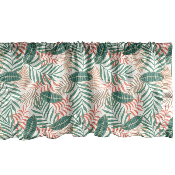 Ambesonne Tropical Valance Pack of 2, Jungle Botany Leafage Art, 54"X12", Laurel Green Salmon