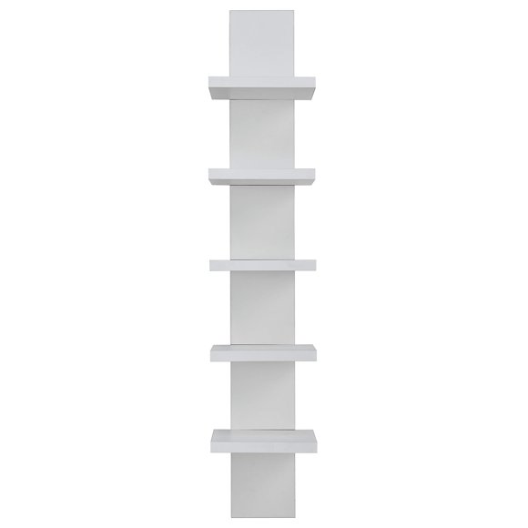 Danya B 5 Tier Wall Shelf Unit Narrow Smooth Laminate Finish - Vertical Column Utility Shelf Floating Storage Home Decor Organizer 5.1" x 6" x 30" (White)