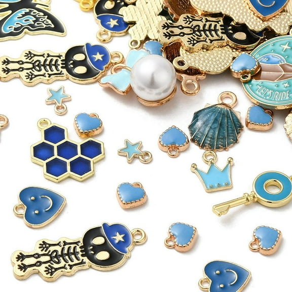 Alloy Enamel Pendants Mixed Shape Mixed Metal Color Blue 8~40x4.5~30.5x1~5mm Hole:0.8~3mm