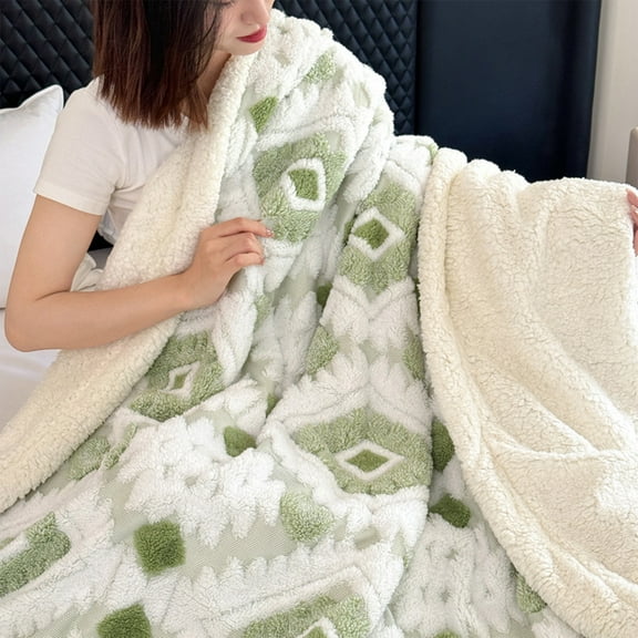 Double Layer Plush Fleece Throw Blanket, Ultra Soft Warm Reversible Office Sofa Blanket for Adults, Lightweight Nap Cover for Couch Bed Travel