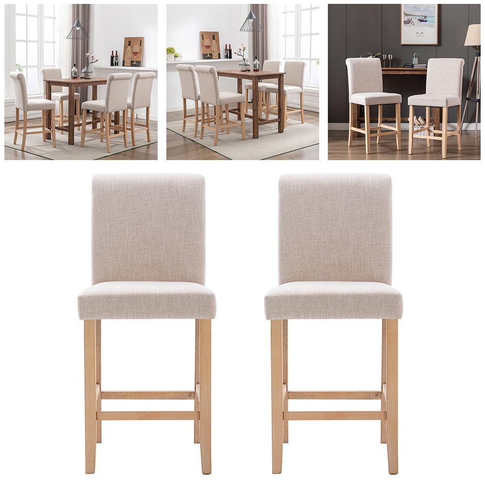 Yipa Beige Furniture High Back Fabric Chair Set Of 2 Modern Dining Chairs Wood Legs Kitchen