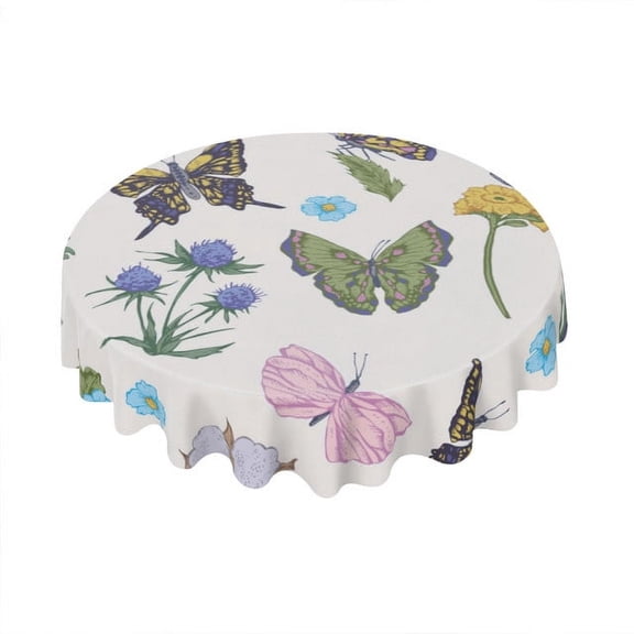 Eveokoki Fall Round Tablecloth,Harvest Tablecloth 60 inch,Butterflies Indoor or Outdoor Holiday Table Harvest Fall Decorations for Home,Dinner