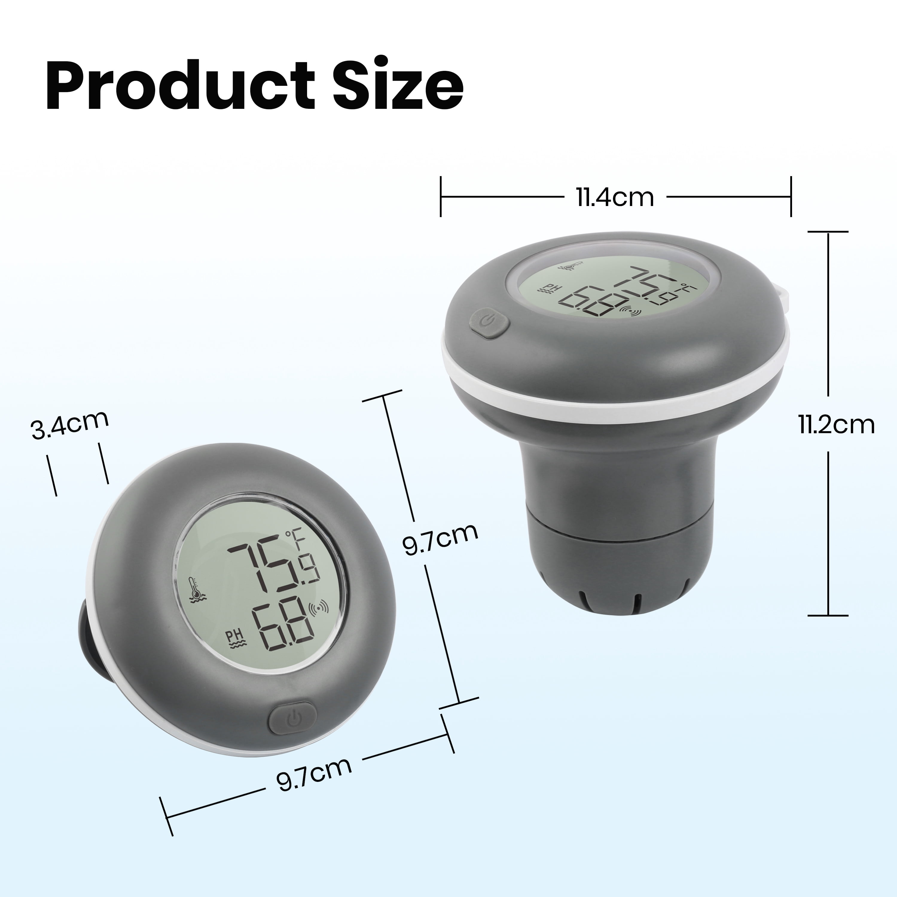 Mainstays 2-in-1 Multi-Function Wireless Pool Thermometer Ph Set with LCD and AA Battery,0.78lbs,5.75 in