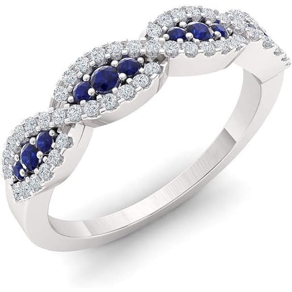 Divine Creation 2.20 Ct Round Cut Blue Sapphire Criss Cross Engagement Ring 14K White Gold Plated 925 Sterling Silver For Women's -5