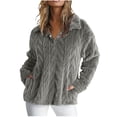 thumbnail image 2 of Guieoi Plus Size Jackets Fashion Women's Casual Long Sleeve Stand-up Collar Coral Fleece Blouse Ladies Loose Sweatshirt Winter Tops Gray, 2 of 9