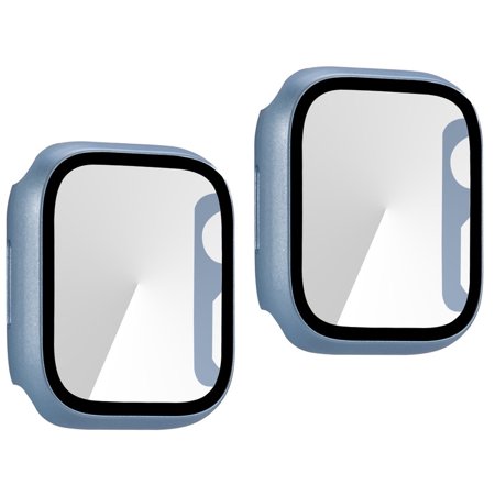 2 Pack PC Case with Tempered Glass Screen Protector Compatible with Apple Watch Series 8/7 41mm  Ultra-Thin Scratch Resistant Overall Protective Cover for iWatch S8/S7 far peak blue