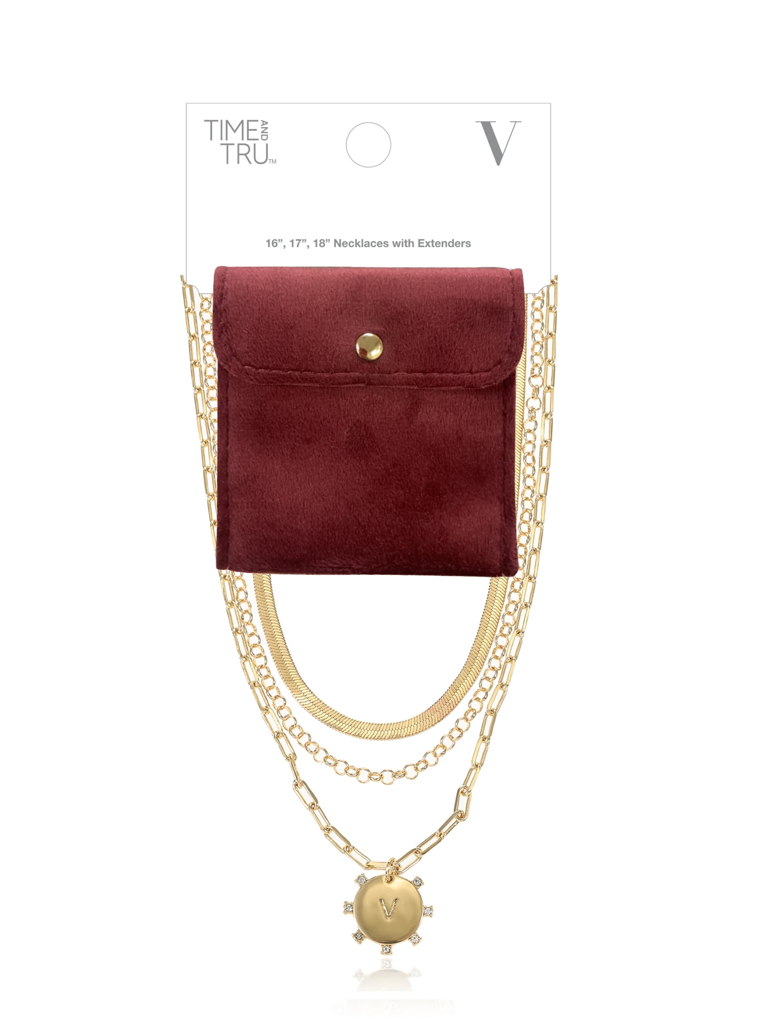 Time and Tru Goldtone Necklace, 3 Piece, Initial V