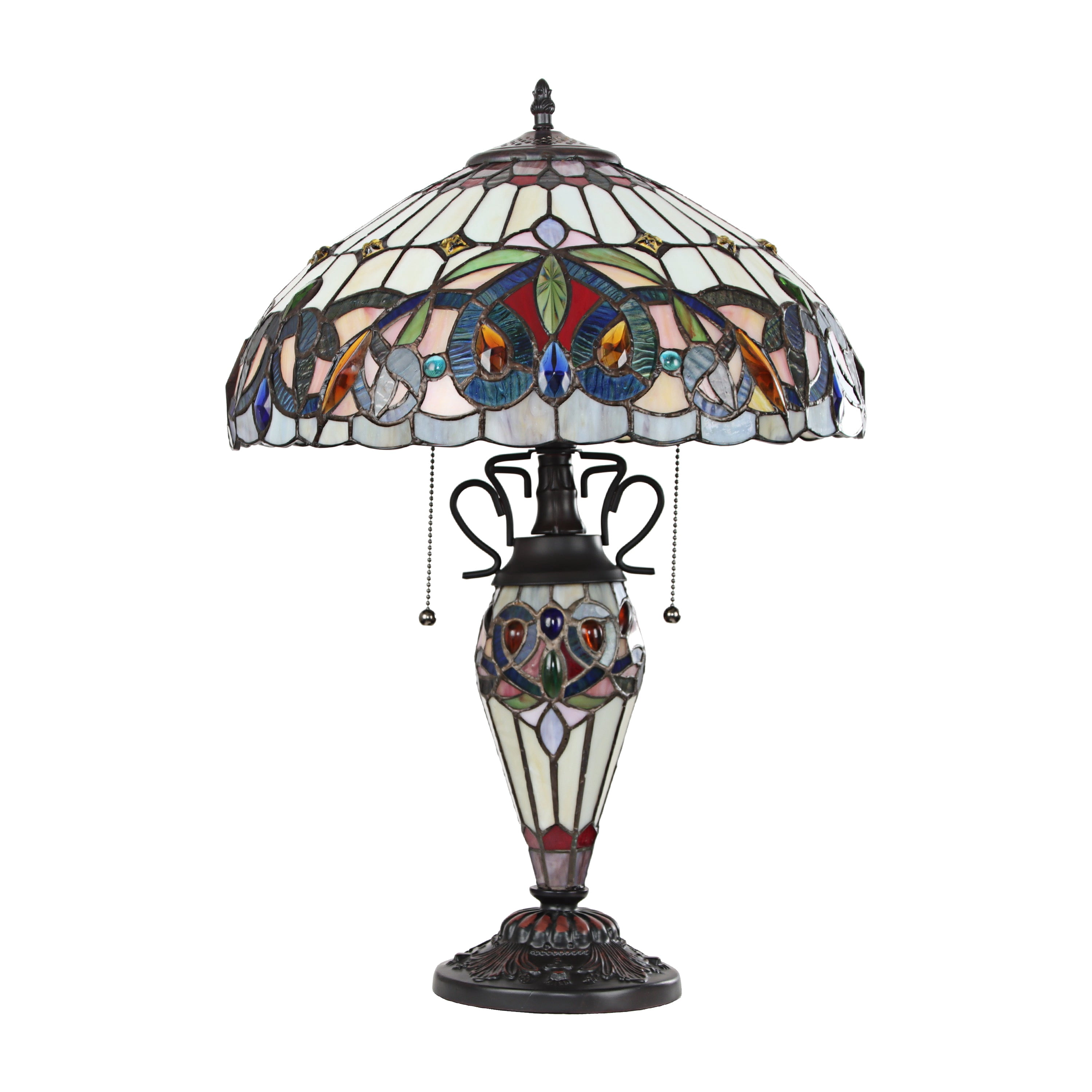 Radiance Goods Victorian Tiffany-Style Dark Bronze 3 Light Double Lit Table Lamp 16" Wide