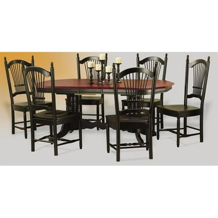 Antique Trestle Table Sunset Trading Double Pedestal Trestle Dining Table in Antique Black with Cherry Finish Butterfly Top ()