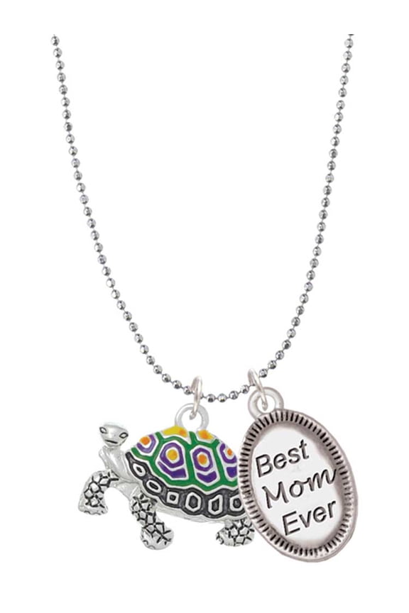 Enamel Side Turtle Best Mom Ever Charm Necklace