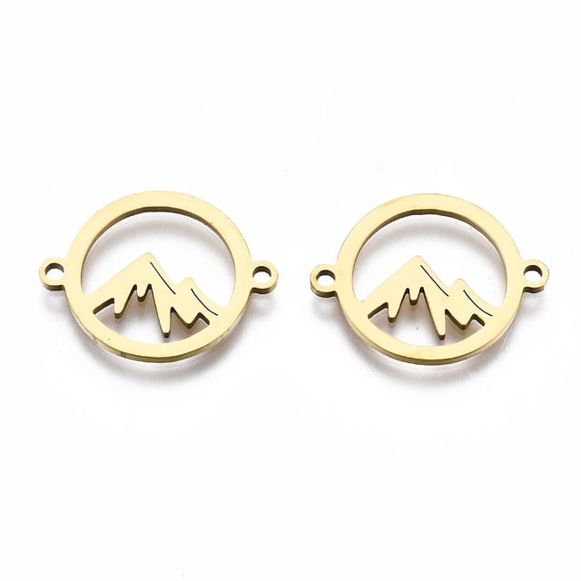 201 Stainless Steel Link Connectors Laser Cut Ring with Mountain Golden 15x19x1mm Hole: 1.4mm