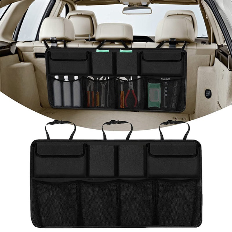 Car Trunk Organizer Adjustable Backseat Storage Net High Capacity Hanging Organizer for SUV  Van Vehicle Interior Storage Accessory