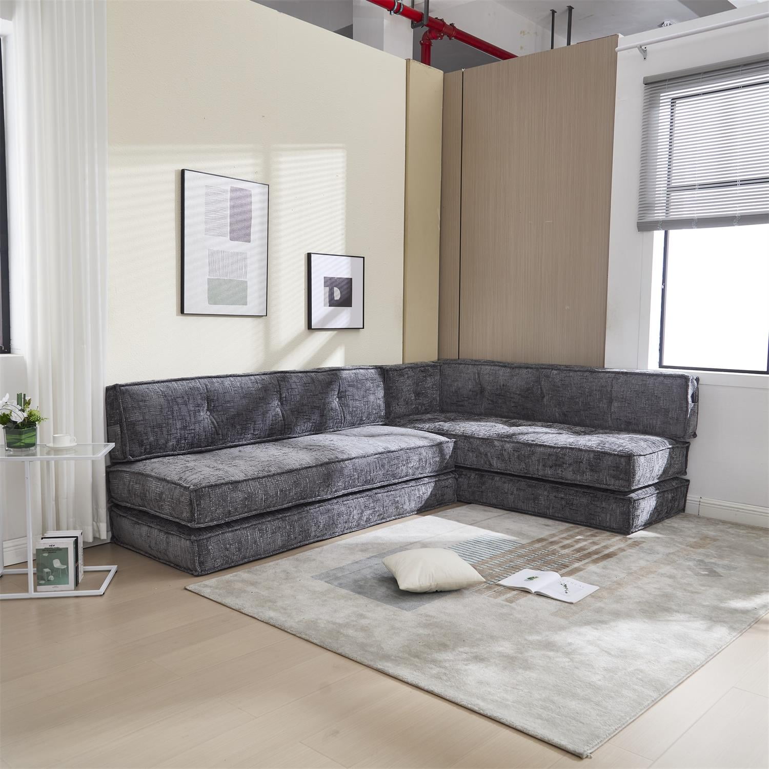 Demi Bonn 78" Versatile Chenille Sectional Sofa with Side Pocket, Modern Couch for Living Room, Customize Layout to Fit Any Space, Gray