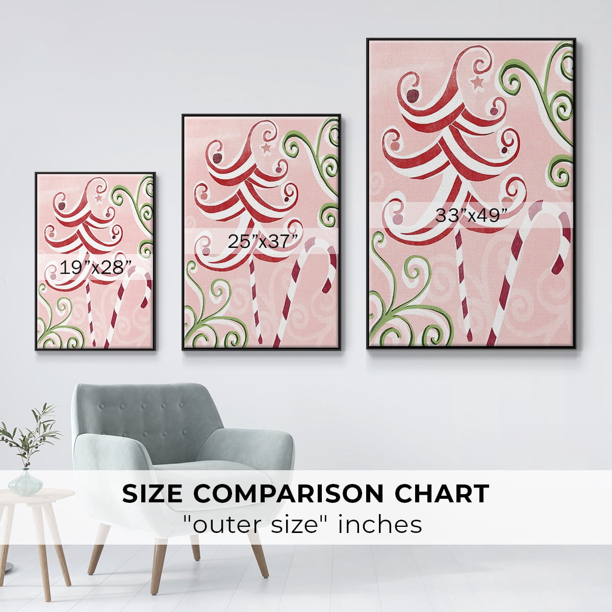 Candy Cane Holiday I - Framed Gallery Wrapped Holiday Canvas - 27 x 41 - Black Frame