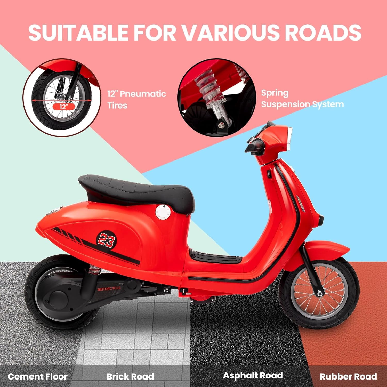 24V Kids Motorcycle 14MPH Max Speed Electric Motorcycle with 350W Motor, Rear-Wheel Drive, High-Torque, Ride on Motorcycle for Kids 8-12