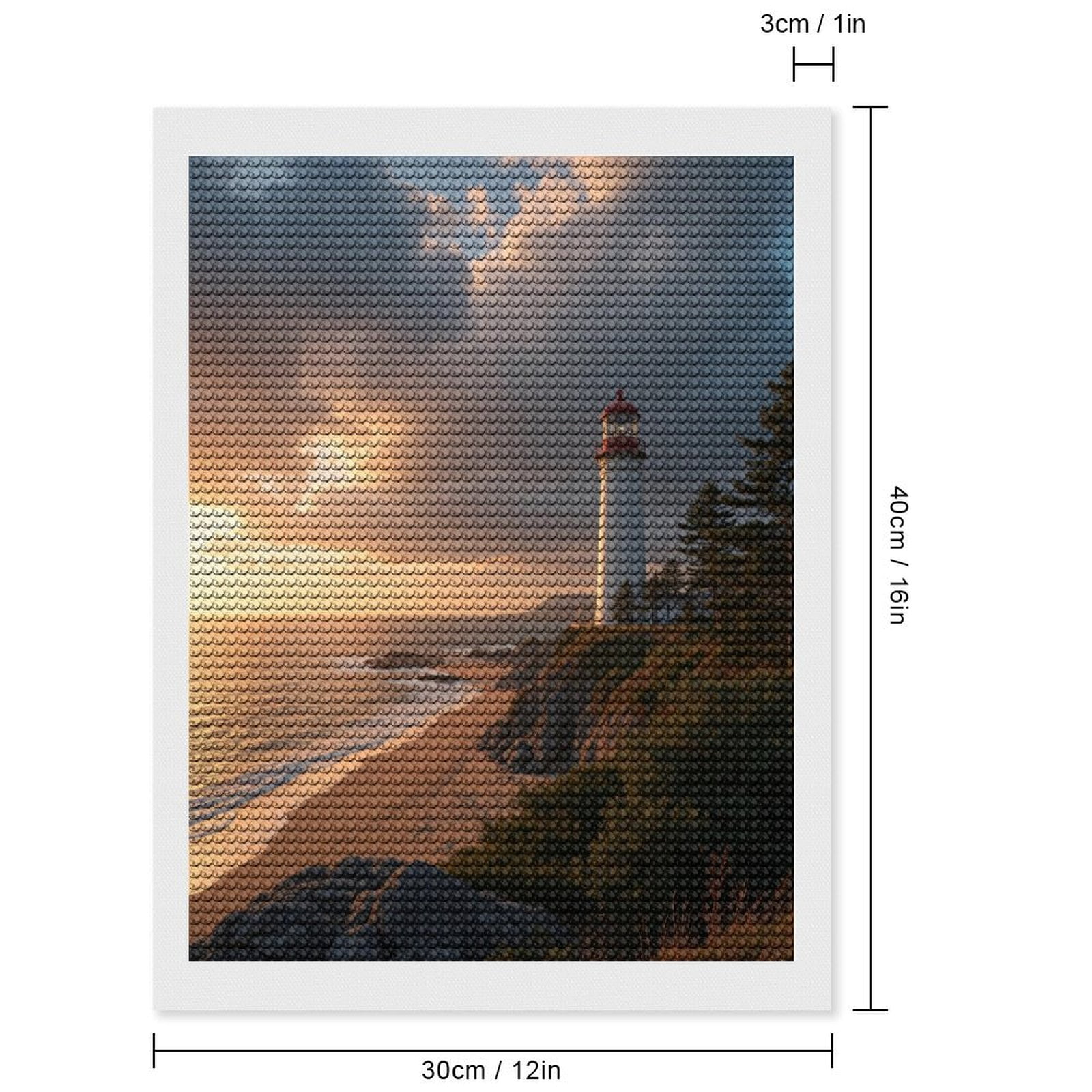 Diamond Art Kits for Adults, Coastal Lighthouse Sunset Scenery 5D Diamond Painting Kits for Adults Beginners, DIY Full Drill Diamond Painting, Gem Art and Crafts 12x16