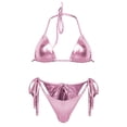 thumbnail image 4 of IDALL Bikini Sets Bathing Suit High Waisted Bikini Push Up Two Piece Swimsuits Vintage Swimsuit Two Piece Retro Halter Ruched High Waist Bikini Set High Waisted Bikini Sets Micro Bikini Pink XL, 4 of 6