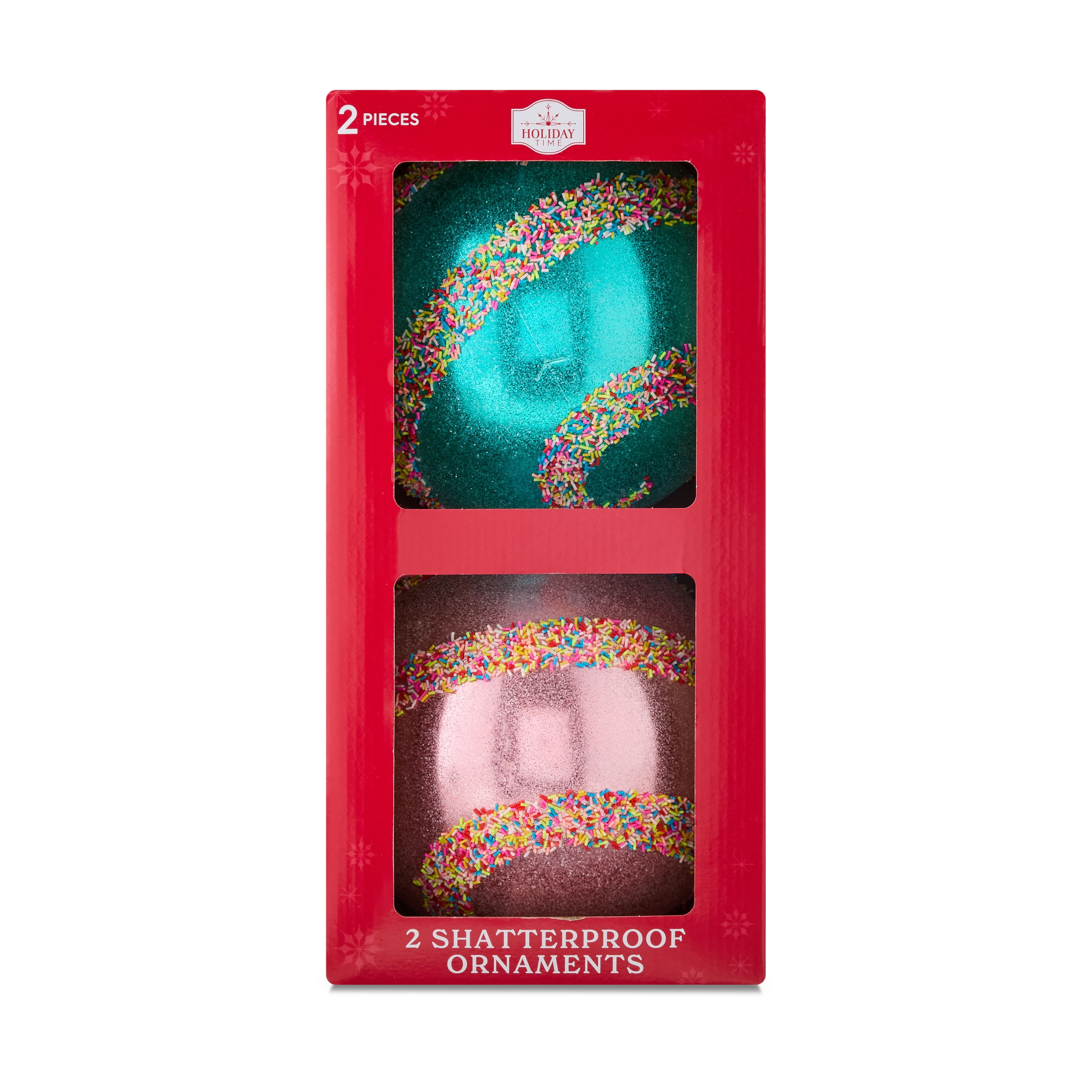 2-Count Pink and Blue Jumbo Shatterproof Christmas Ornaments with Multicolor Glitter Stripes, 7.87 in, by Holiday Time