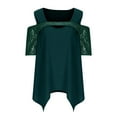 thumbnail image 6 of SDNall Plus Size Cold Shoulder Tops for Women Fashion Casual Round Neck Short Sleeve Loose Comfortable Blouse Tops (Green,Sizes:L-6XL), 6 of 9