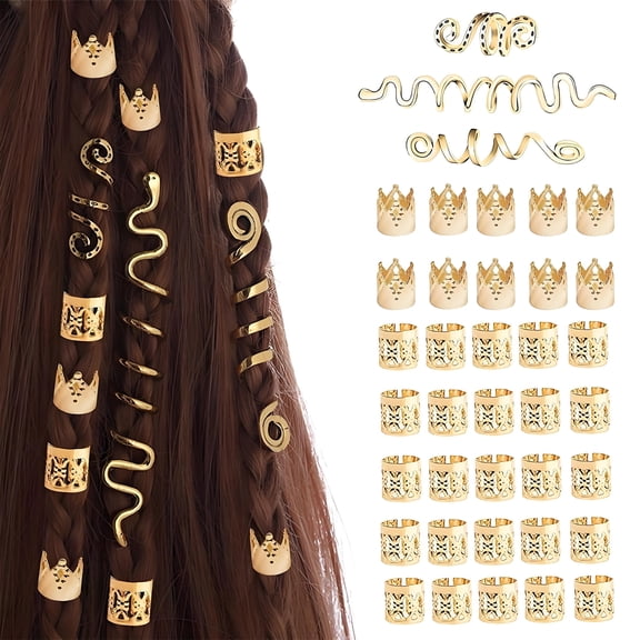 VANIDO 38Pcs Gold Hair Charms Metallic Shine to Accent & Elevate Any Style Hair Jewelry for Braids and Twist For Hip-Hop Culture Fans Gold Hair Accessories