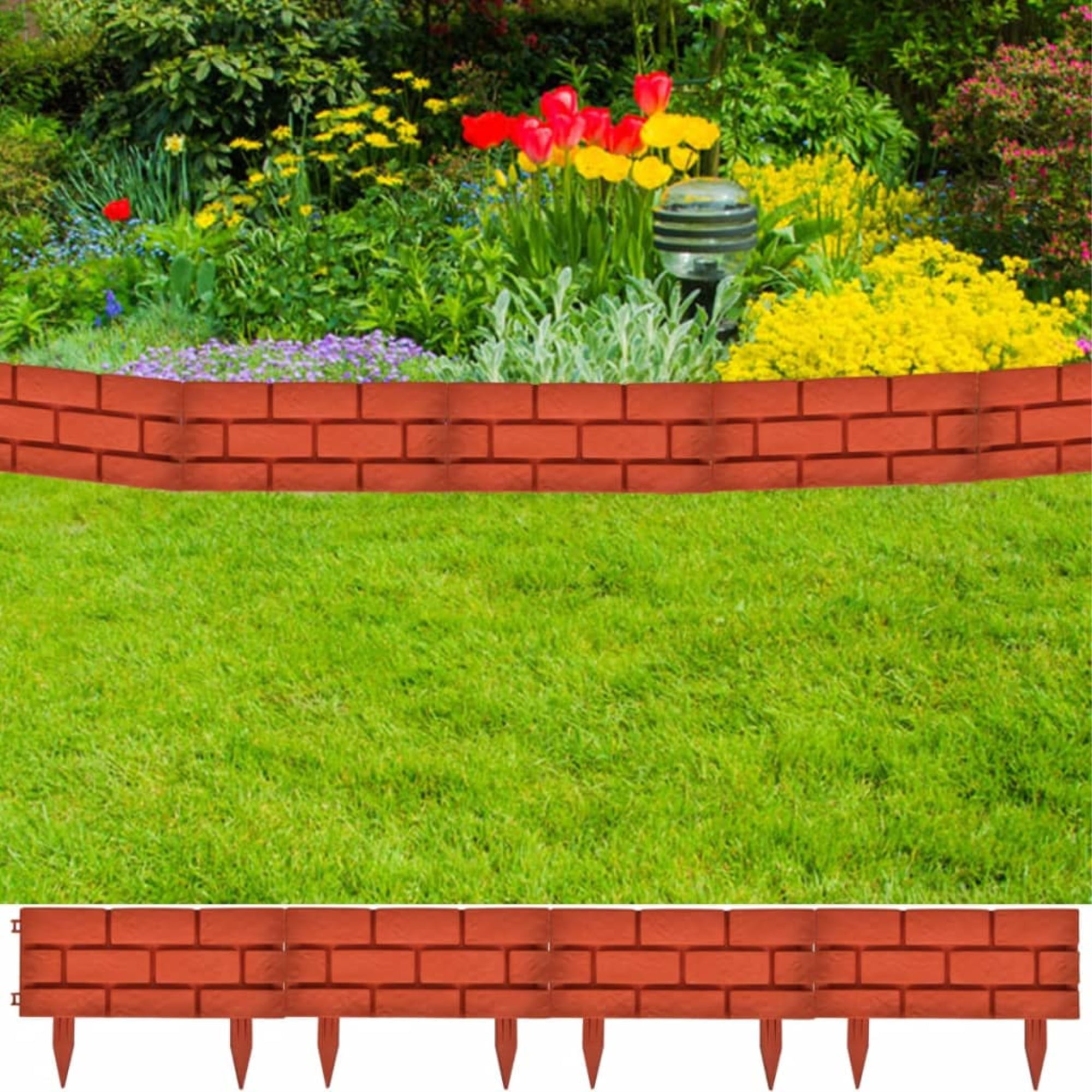 vidaXL Lawn Divider with Brick Design 11 pcs,Garden Edging BorderDecorative Flower Bed Edging for Landscaping Plastic Garden Fence Stone Trim Border 