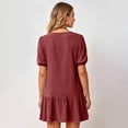 thumbnail image 3 of Women's Summer Puff Sleeve Mini Dress, Casual Crewneck Ruffle Hem Babydoll Dress, Loose Fit Tiered Shift Sundress, 3 of 4