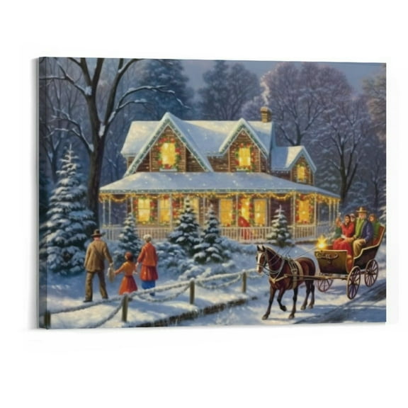 Creowell  - Canvas Wall Art Christmas Eve Painting Artwork for Home Wall Decor,Stretched and Framed Ready to Hang -20x16 Inch