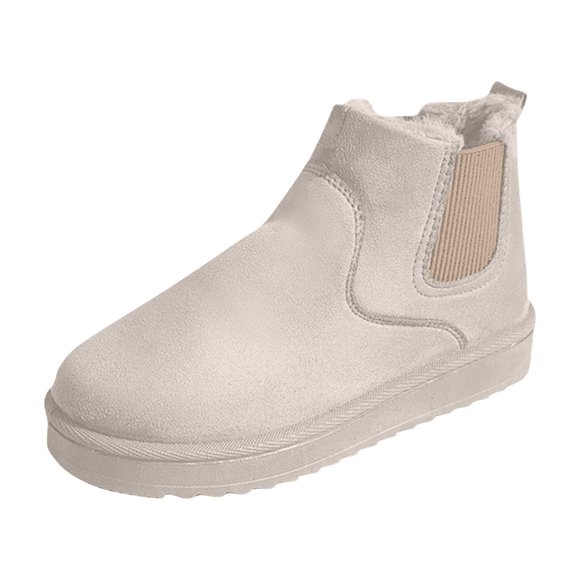 Penkiiy Women Classic Ultra Mini Snow Boots, Faux Fur Lined Slip On Ankle Winter Booties, Womens Warm No Slip Short Boot 41 White