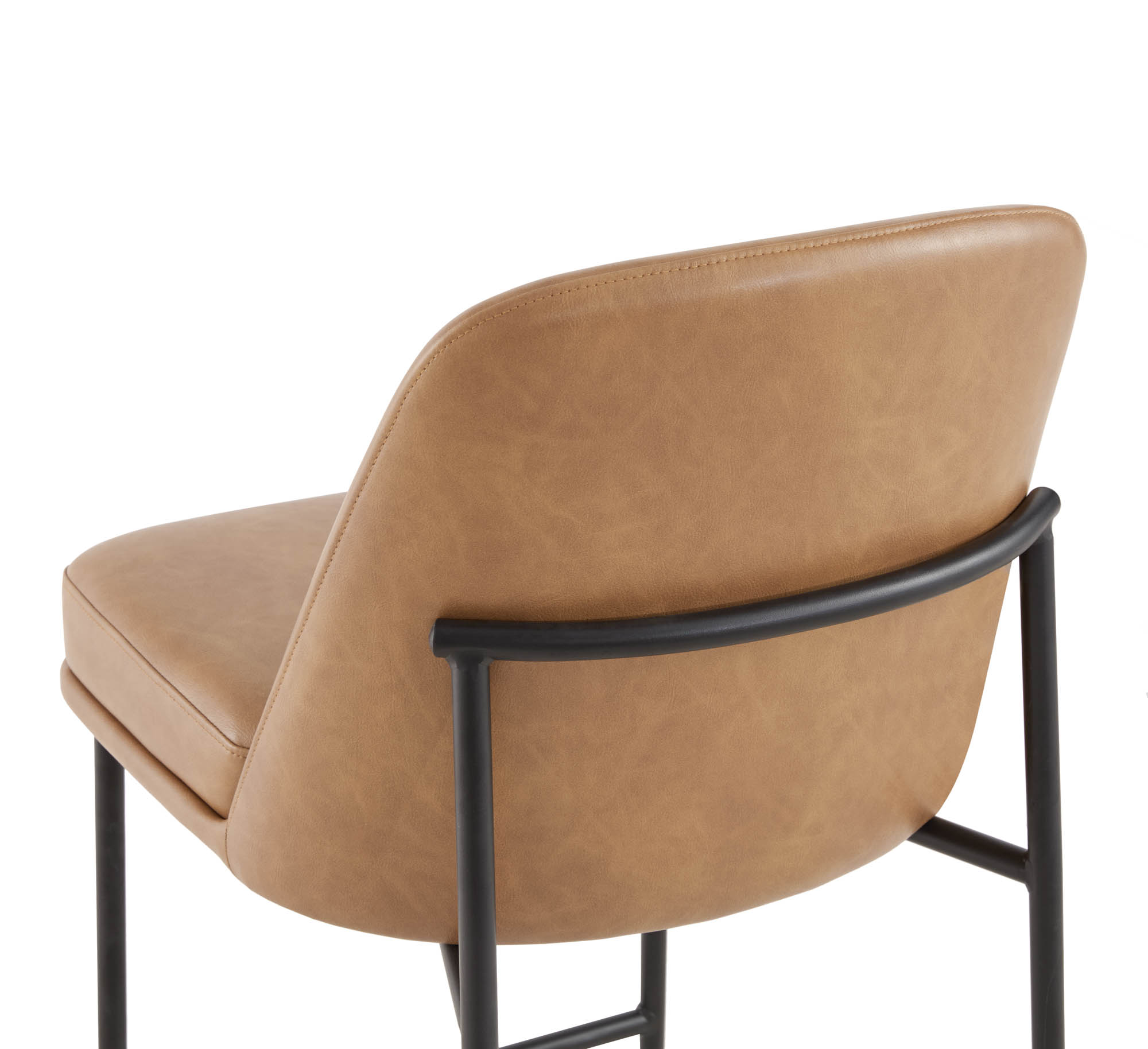Spruce & Spring Modern 27-Inch Contemporary Counter Stool Set with Upholstered Seat and Metal Frame Set of 2, Cognac Faux Leather